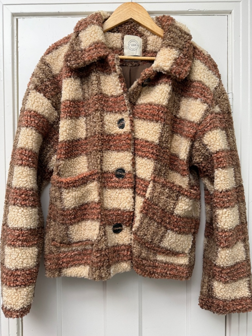 Stoosh Neutral Plaid Teddy Fleece Sherpa Button Up Jacket XL